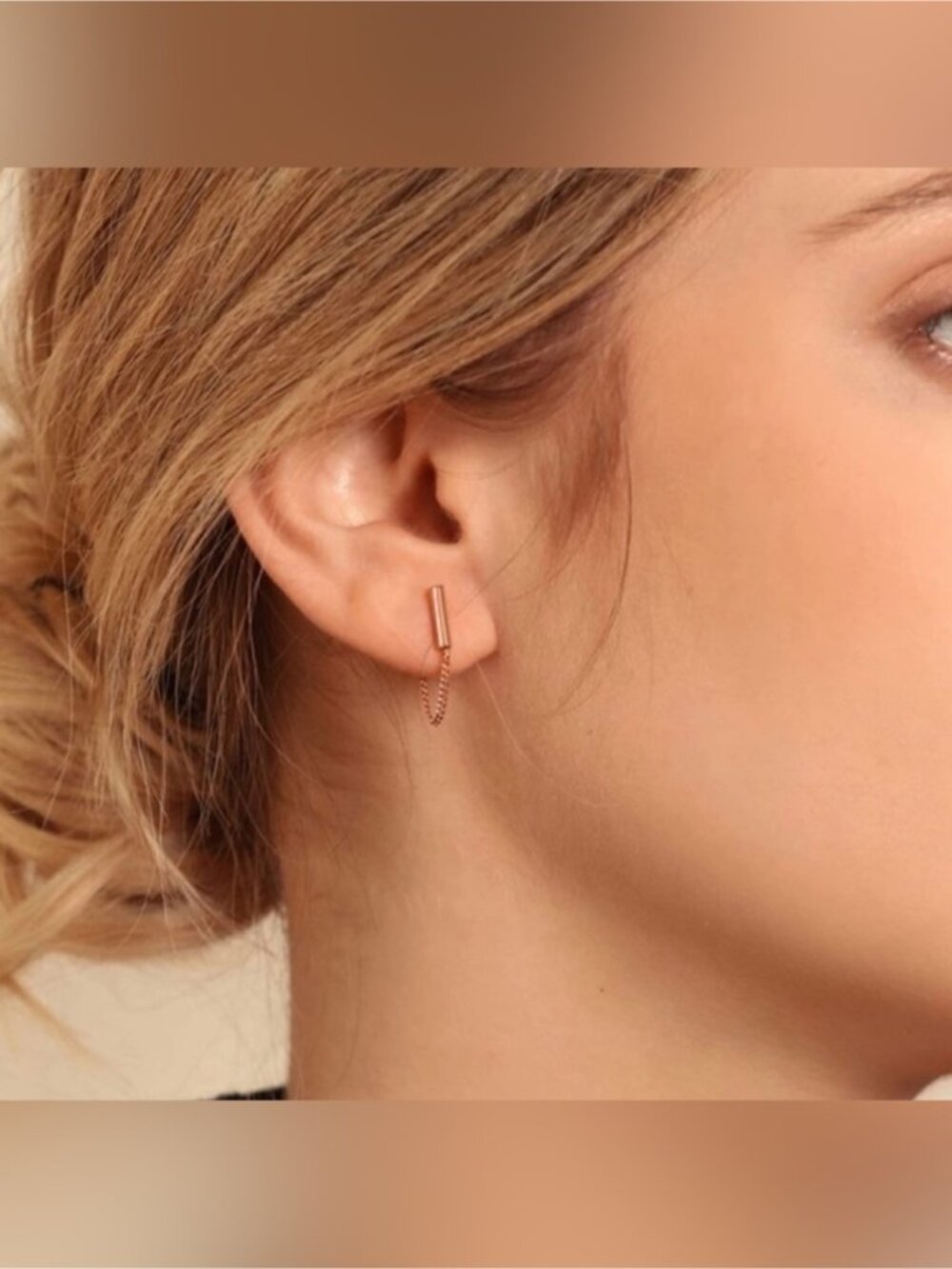 18k Rose Gold Plated Bar Chain Earrings
